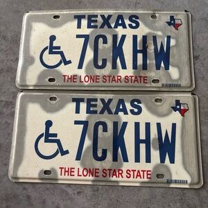 Texas TX Lone Star State Handicap License Plate 7CKHW Set Of 2